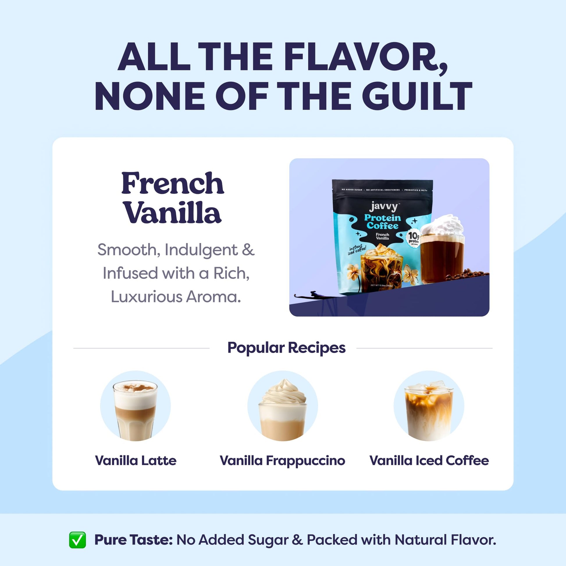 French Vanilla Protein Iced Coffee - Whey Protein & Cold Brew Blend - 100% Natural, 80mg Caffeine, No Added Sugar, 20 Servings