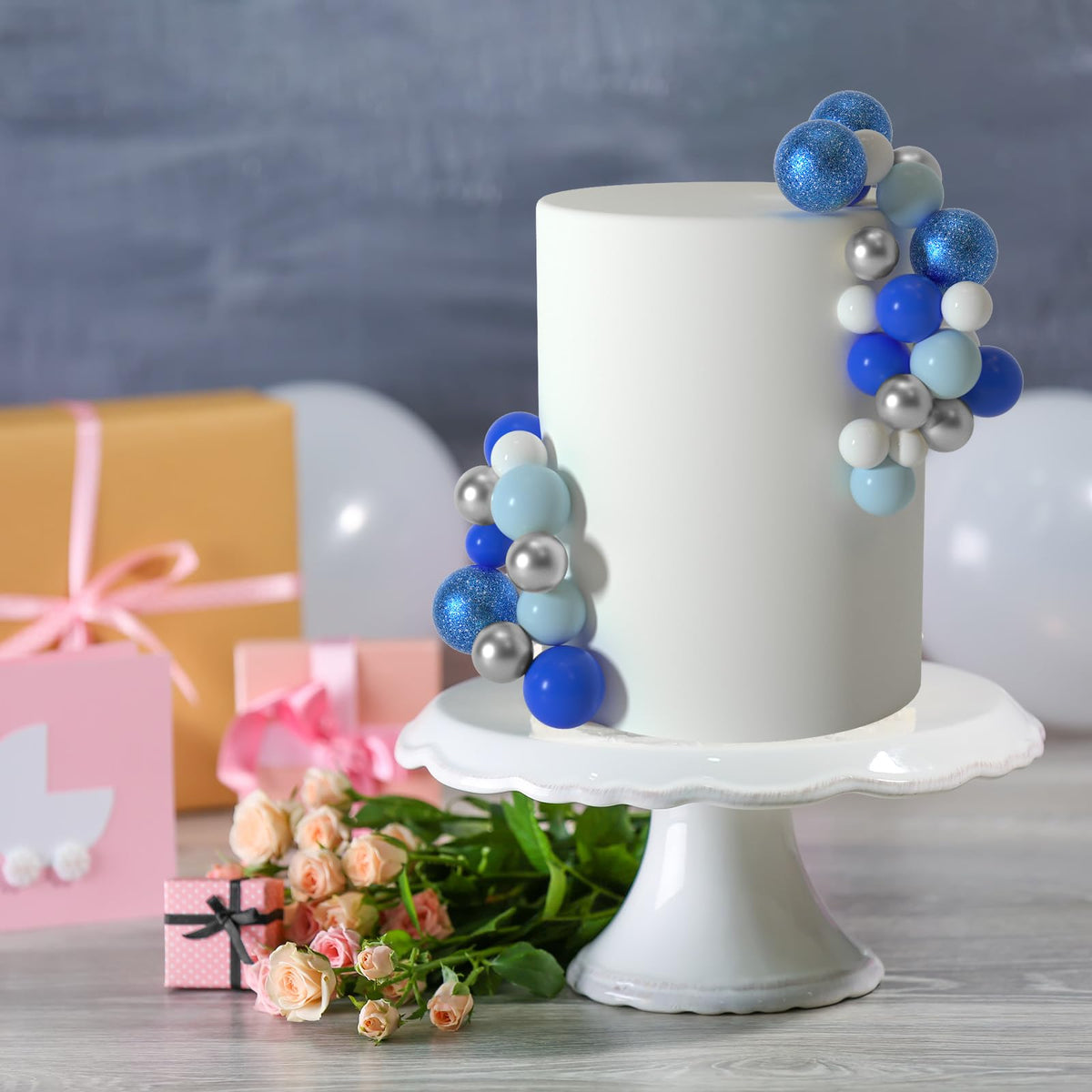 ASTARON 50 Pcs Ball Cake Topper Sticks Mini Balloons for Cake Decorating Supplies Foam Balls Cake decorations for Baby Shower Cake Birthday Cake Toppers Decorations (Blue Series) 🍁 All In One Marketplace Canada