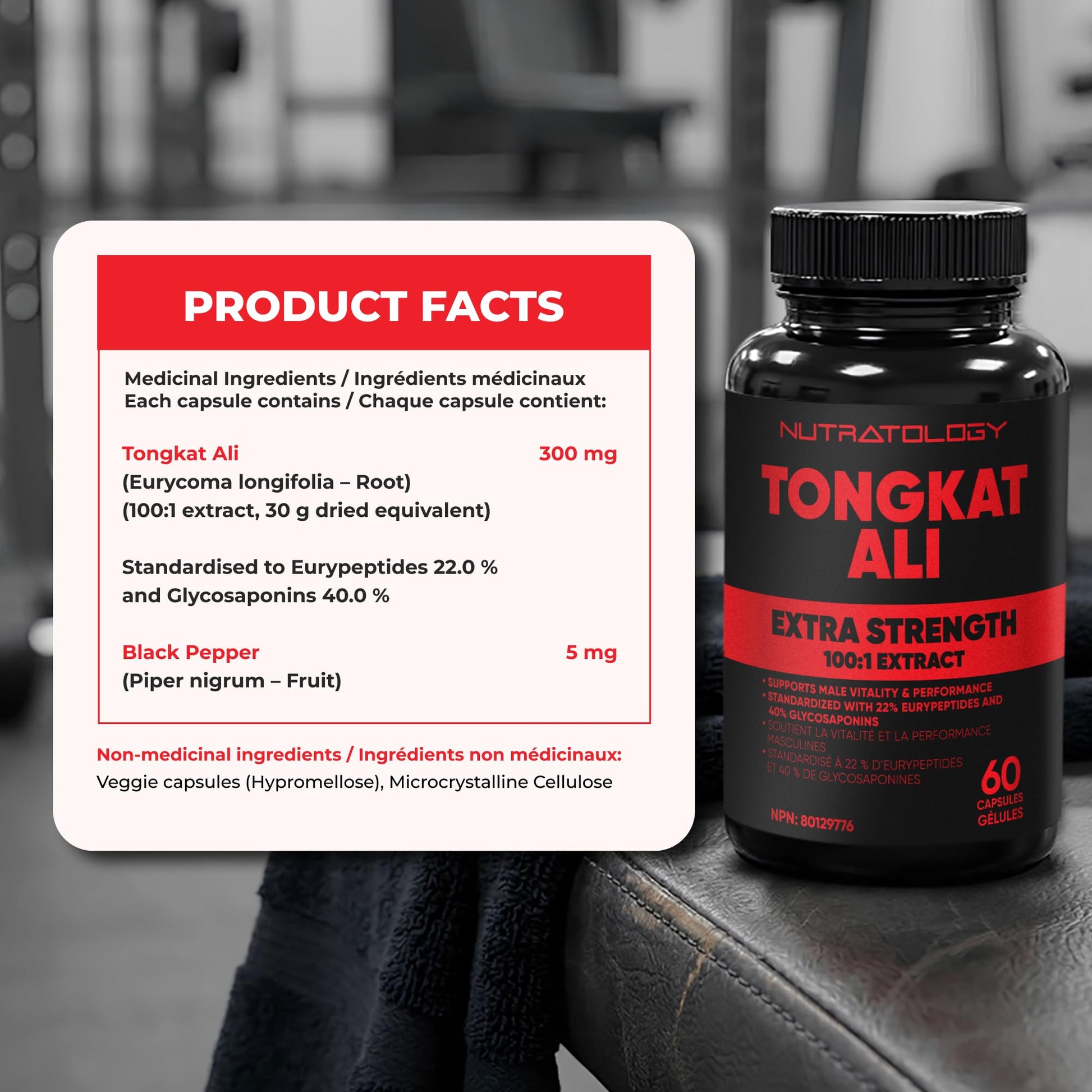 Nutratology® Tongkat Ali Supplement For Men | Canadian Made | 100:1 Extra Strength Tongkat Ali Extract + Black Pepper | Supports Male Vitality & Performance | 60 Capsules - Available at All In One Marketplace Canada