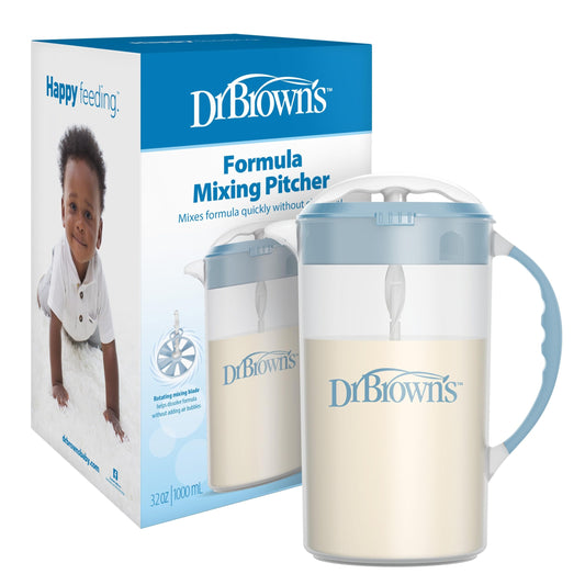 Dr. Brown's Baby Formula Mixing Pitcher with Adjustable Stopper, Locking Lid, & No Drip Spout, 32oz, BPA Free, Blue