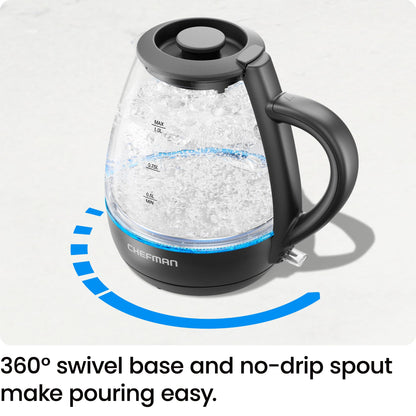 Chefman 1L Electric Tea Kettle with LED Lights, Automatic Shut Off, Removable Lid, Boil-Dry Protection, Hot Water Electric Kettle Water Boiler, Electric Kettles for Boiling Water - Available at All In One Marketplace Canada