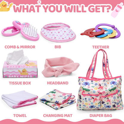 Baby Doll Accessories Set in Gift Box, 16 Pack Baby Doll Feeding Caring Kit with Pacifiers & Diaper Bag & Magic Bottles, Birthday / Christmas Party Goody Bag Stuffer, Toddler Kid Girl Pretend Play Toy 🍁 All In One Marketplace Canada