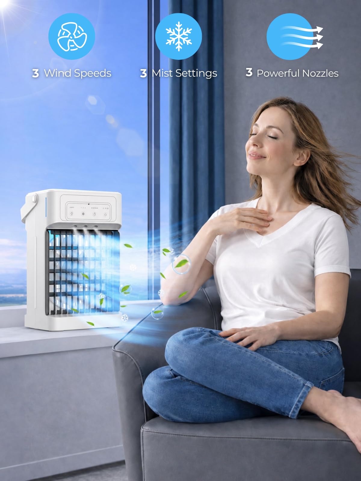 Portable Air Conditioner, 3 Speeds, 3 Mist Settings, 1100ml XL Water Tank, 2~8h Timer, Air Conditioner Portable, Climatiseur Portatif, Personal Small Mini Air Conditioner Cooling Fan for Room Bedroom 🍁 All In One Marketplace Canada