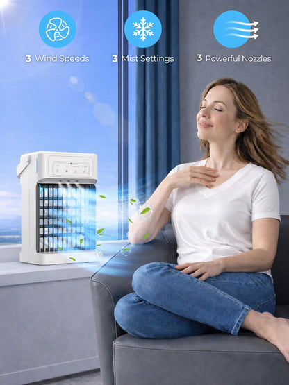 Portable Air Conditioner, 3 Speeds, 3 Mist Settings, 1100ml XL Water Tank, 2~8h Timer, Air Conditioner Portable, Climatiseur Portatif, Personal Small Mini Air Conditioner Cooling Fan for Room Bedroom 🍁 All In One Marketplace Canada