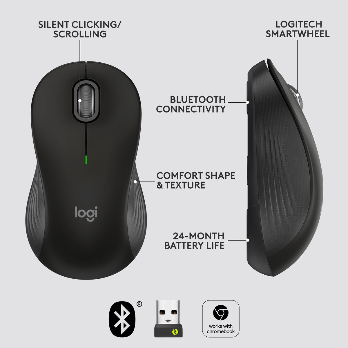 Logitech Signature M550 Wireless Mouse Small to Medium Sized Hands - Black
