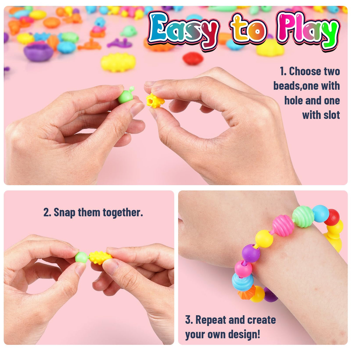 FunzBo Snap Pop Beads for Girls Toys Kids Jewelry Making Kit Pop-Bead Art and Craft Kits DIY Bracelets Necklace Hairband and Rings Toy for Age 3 4 5 6 7 8 Year Old Girl Christmas Gifts (Large) 🍁 All In One Marketplace Canada