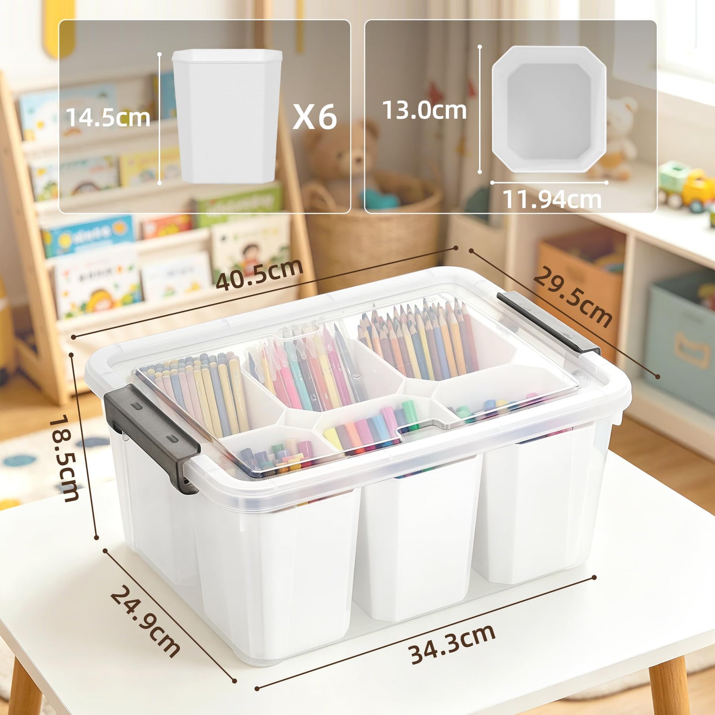 Citylife 17 QT Plastic Storage Bins with 6 Detachable Inserts Clear Storage Box with Lids Multipurpose Stackable Storage Containers for Organizing Crayon, Tool, Craft - Available at All In One Marketplace Canada