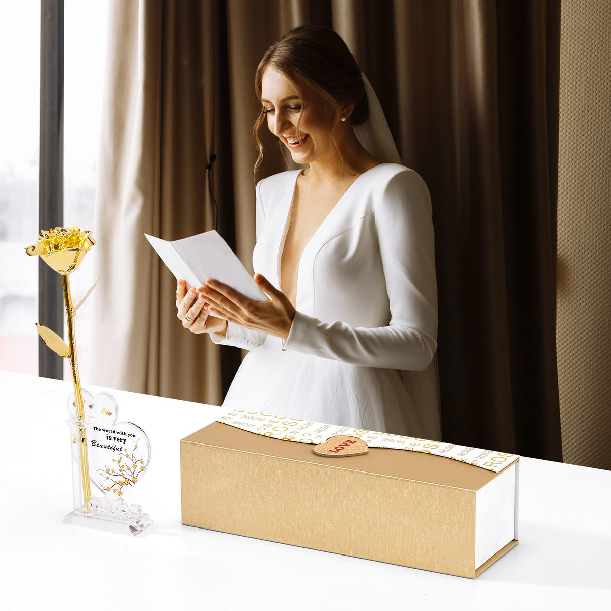 Mikasol Gold Dipped Real 24K Gold Rose, 1 Pack Infinity Flower Decor Hand Dipped in 24K Romantic Rose Gifts for Women in Her Wife Girlfriend Birthday Anniversary Valentines Mothers Day Christmas(Gold) 🍁 All In One Marketplace Canada