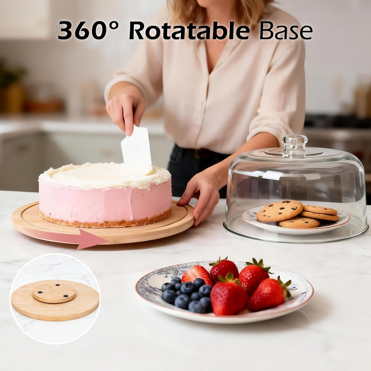 Almcmy 12" Rotating Cake Stand with Lid, Bamboo Cake Plate for Display 🍁 All In One Marketplace Canada