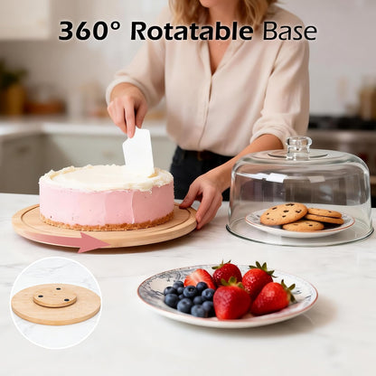 Almcmy 12" Rotating Cake Stand with Lid, Bamboo Cake Plate for Display 🍁 All In One Marketplace Canada