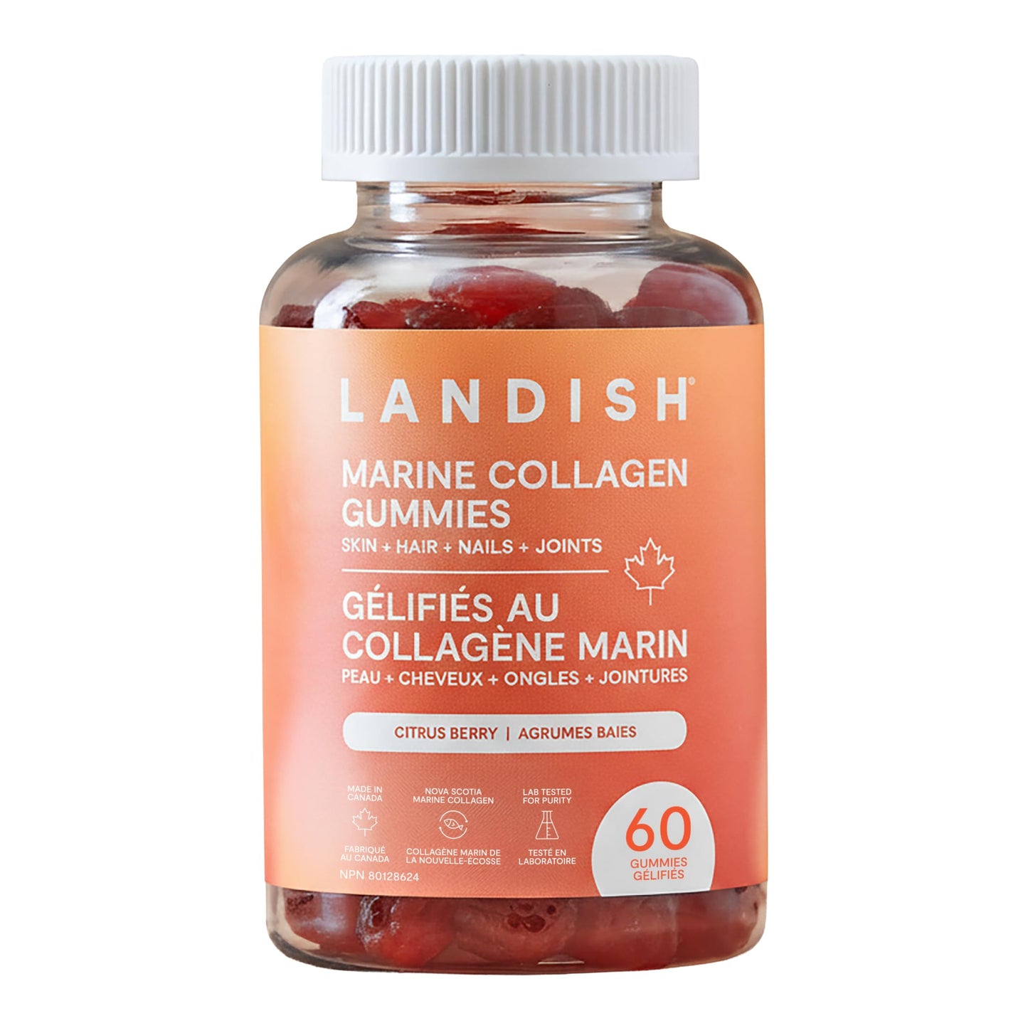Landish Marine Collagen Gummies, Skin Hair Nails & Joints, 60 Gummies Landish