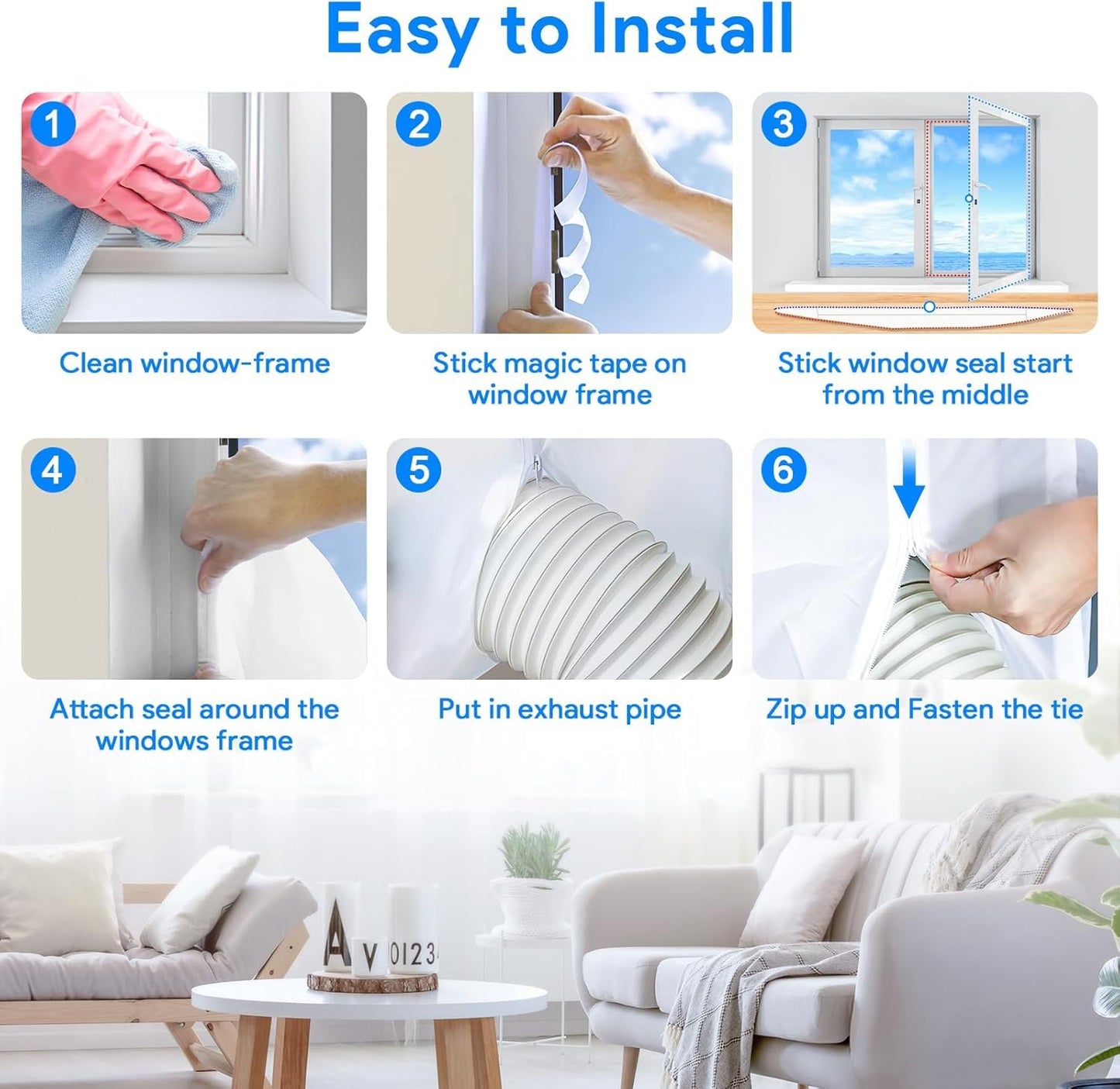 Gruntbear 400CM Universal Window Seal for Portable Air Conditioner, 158 Inch Portable AC Window Seal with Zip and Adhesive Fastener Works with Tumble Dryer, Easy to Install