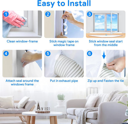 Gruntbear 400CM Universal Window Seal for Portable Air Conditioner, 158 Inch Portable AC Window Seal with Zip and Adhesive Fastener Works with Tumble Dryer, Easy to Install