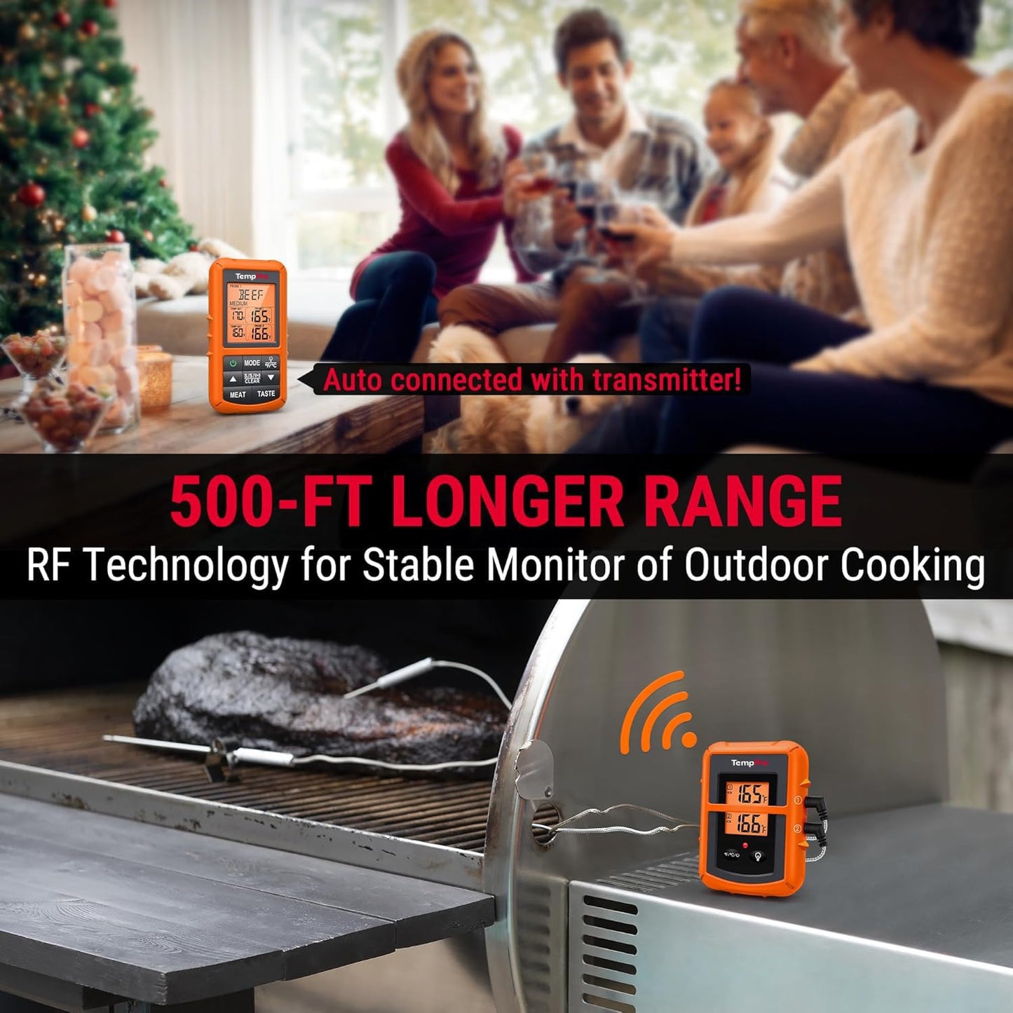 TempPro TP20 500FT Wireless Digital Thermometer with Dual Temperature Probe, Digital Cooking Food Thermometer Wireless for Smoker BBQ Grill Thermometer Beef Steak Turkey Thermometer - Available at All In One Marketplace Canada