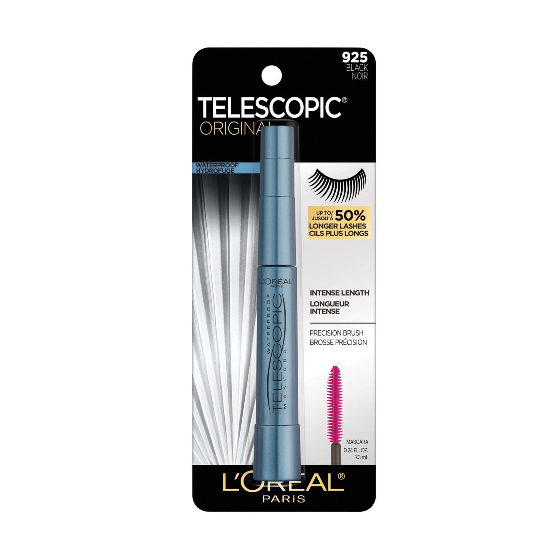 L'Oreal Paris Telescopic Waterproof Mascara, Eyelash Lengthening Mascara, Unique Non-Clumping Formula, Delivers Intense Length, For Sensitive Eyes, Black, 8 ml - Available at All In One Marketplace Canada