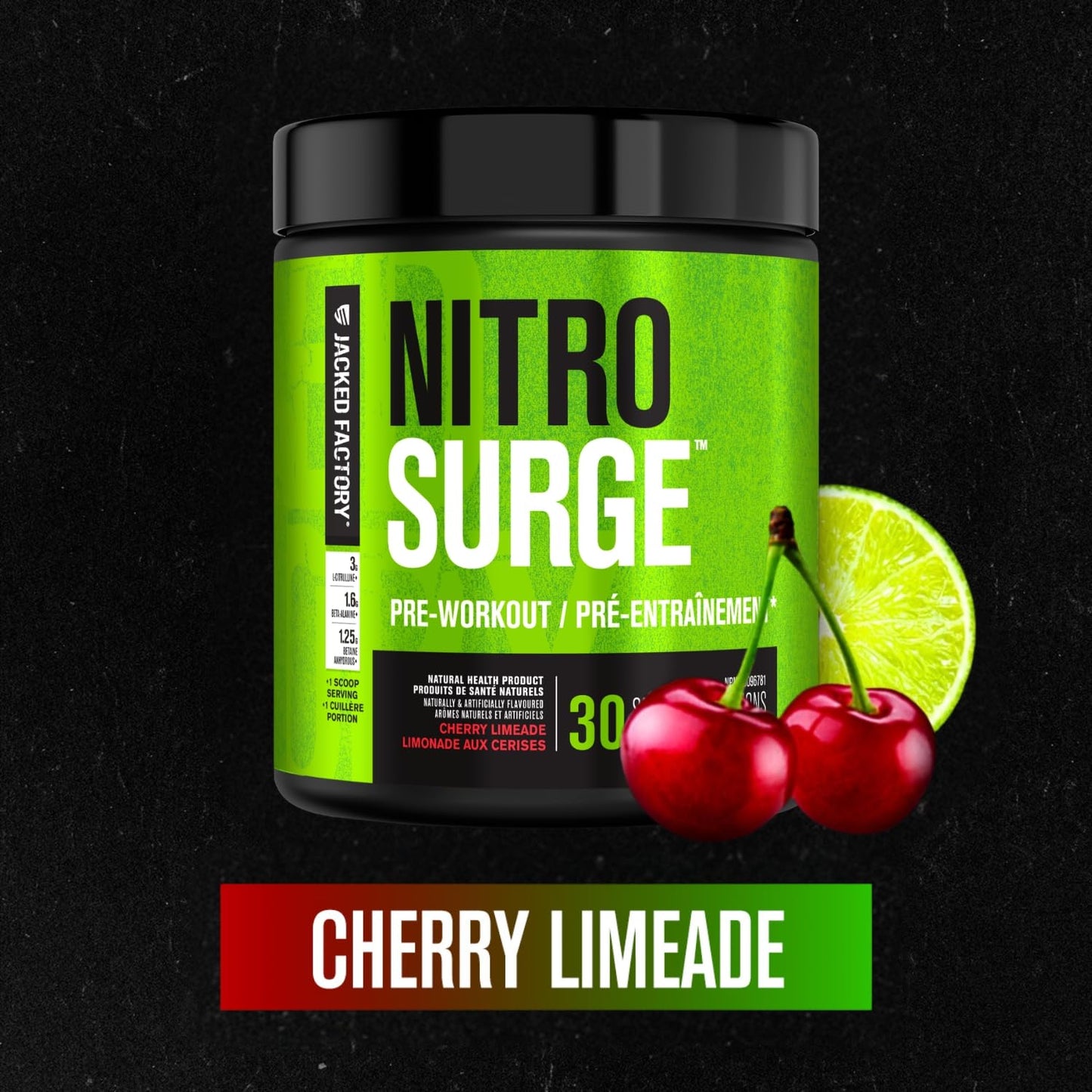 NITROSURGE Pre Workout Supplement - Endless Energy, Instant Strength Gains, Clear Focus, Intense Pumps - Nitric Oxide Booster & Preworkout Powder with Beta Alanine - 30 Servings, Cherry Limeade