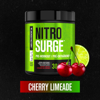 NITROSURGE Pre Workout Supplement - Endless Energy, Instant Strength Gains, Clear Focus, Intense Pumps - Nitric Oxide Booster & Preworkout Powder with Beta Alanine - 30 Servings, Cherry Limeade