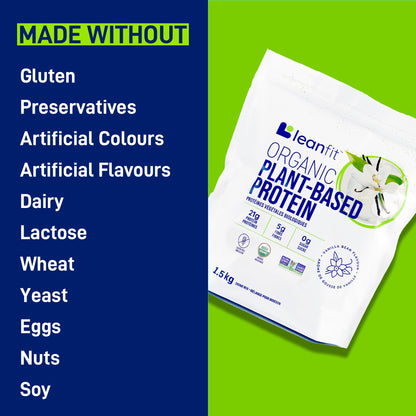 LeanFit Organic Plant-Based Protein Powder - Natural Vanilla Flavor, 21g Protein Per Serving, 44 Servings, 1.5kg