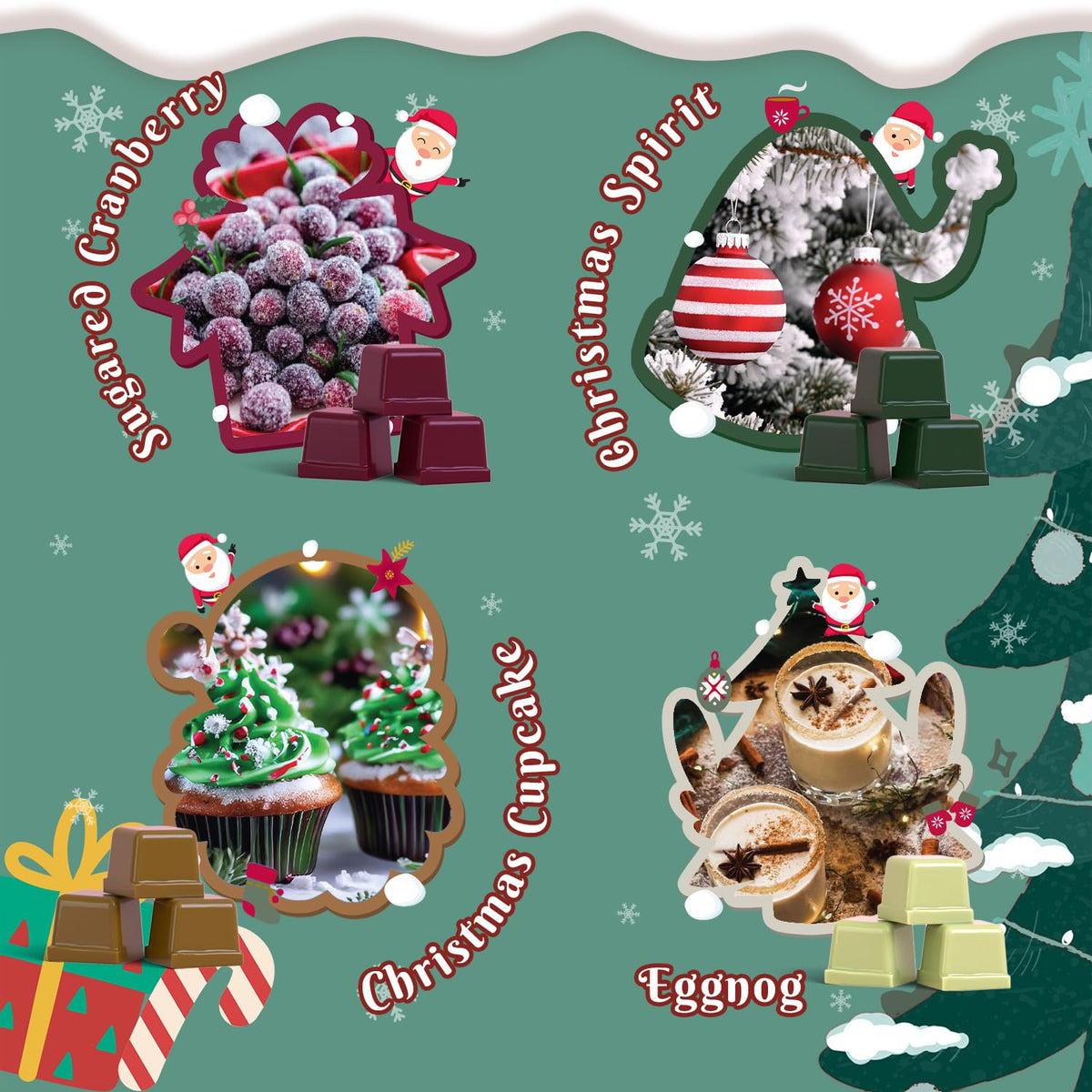 ARVIDSSON Christmas Scented Wax Melts, Winter Soy Wax Cubes for Wax Warmer, Strong Scent Wax Candle Melts, Holiday Wax Tarts Gift Set, Apple Cinnamon, Christmas Spirit, Gingerbread, Canberry 🍁 All In One Marketplace Canada