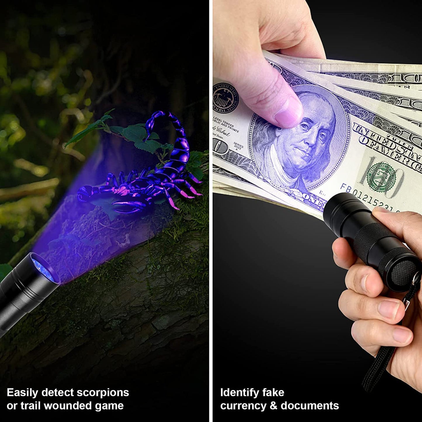MegaPower (TM) UV Flashlight Black Light 12 LED 395nm Hand-held Detecting Torch for Pet Urine, Stains, Verifying Money Documents, Black - Available at All In One Marketplace Canada