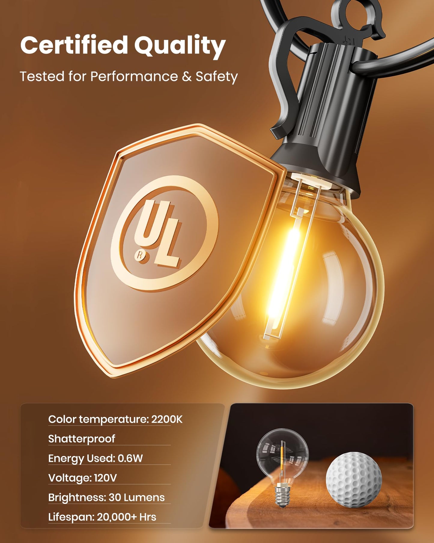 Outdoor String Lights 25 Feet G40 Globe LEDs Patio Lights with 13 Edison LED Bulbs(1 Spare), Waterproof Connectable Hanging Light for Backyard Porch Balcony Party Decor, E12 Socket Base, Black