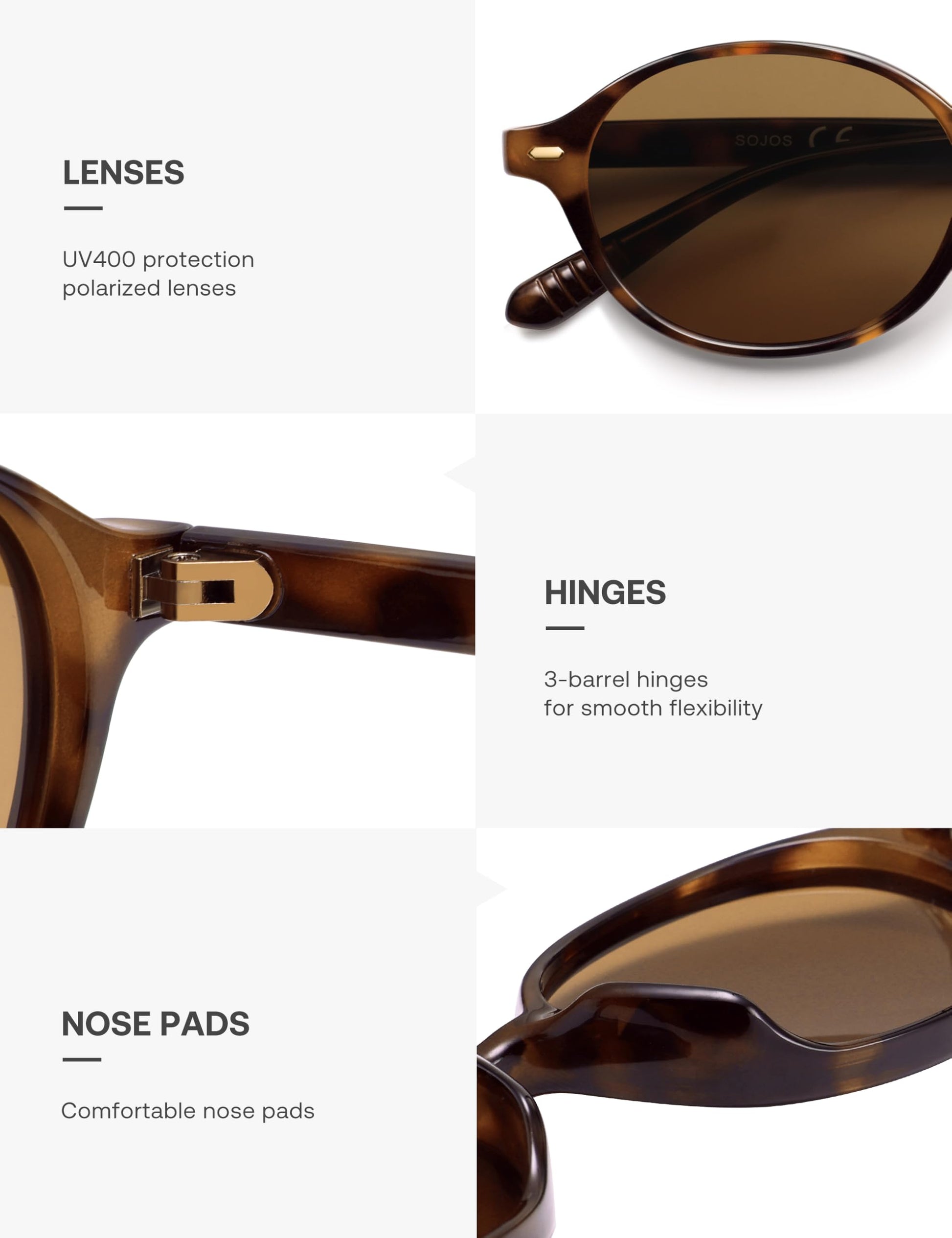 SOJOS Retro Oval Round Polarized Sunglasses Womens Mens, Small Chic Vintage Trendy Sunnies SJ2611, Brown tortoise/Brown - Available at All In One Marketplace Canada