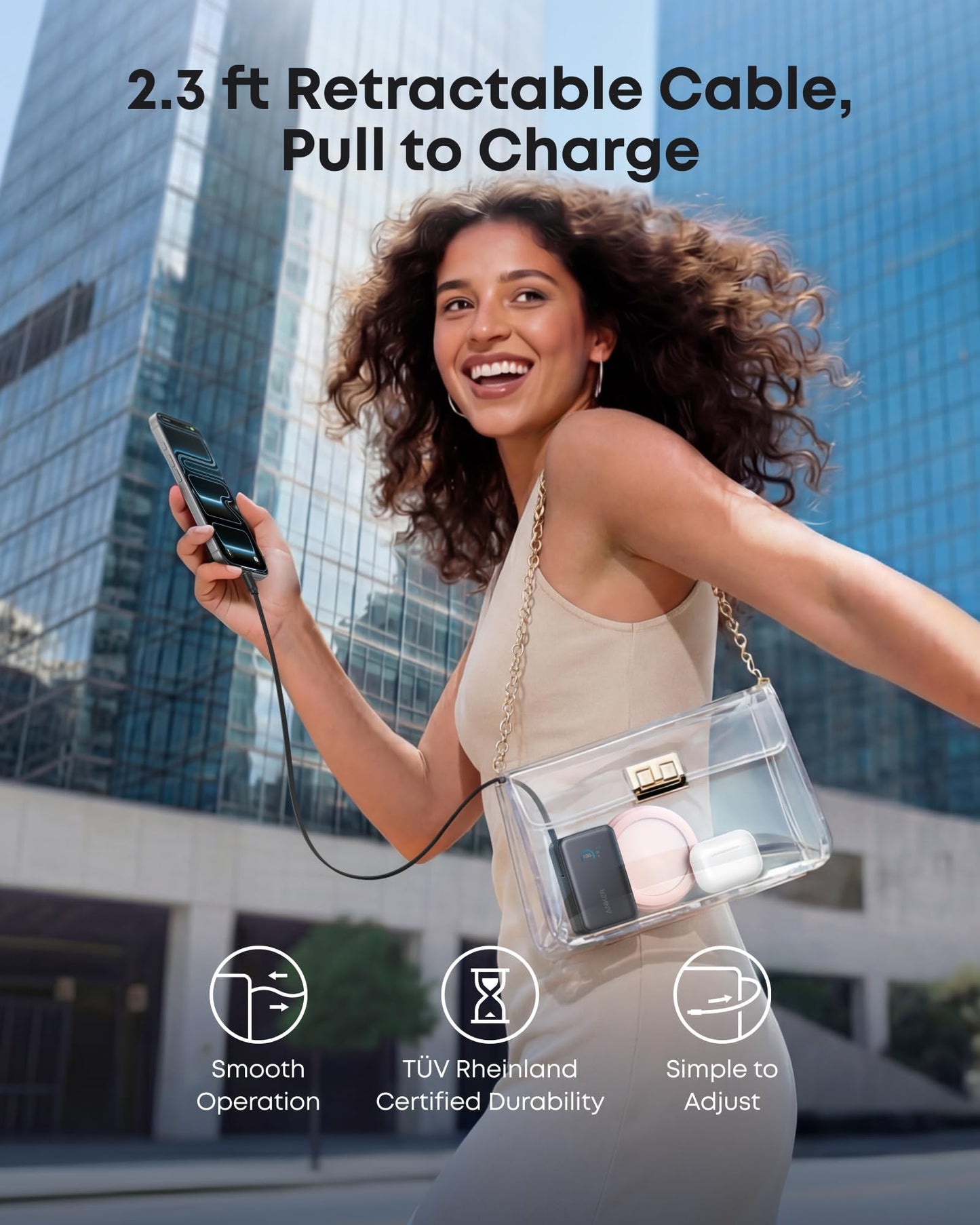 Anker Nano Power Bank, 10,000mAh Portable Charger with 2.3 ft Anker InstaCord Retractable Cable, 45W Max Compact Battery Pack, Smart Display, for iPhone 17/16 Series,iPad,Galaxy,Pixel and More (Black)