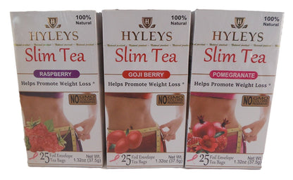 Hyleys Slim Tea Variety Pack - Raspberry, Goji Berry & Pomegranate (3 Boxes)