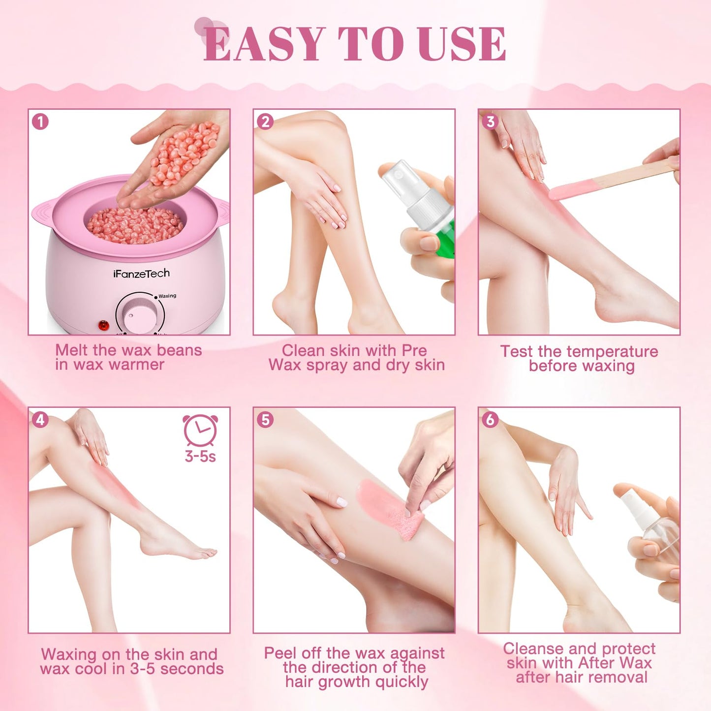 Waxing Kit for Women & Men: Wax Kit Wax Warmer for Hair Removal with 5 Packs Hard Wax Beads & Wax Pot, At-Home Wax Melt Warmer for Brazilian Bikini, Legs & Body, Ideal for Sensitive Skin & Beginners