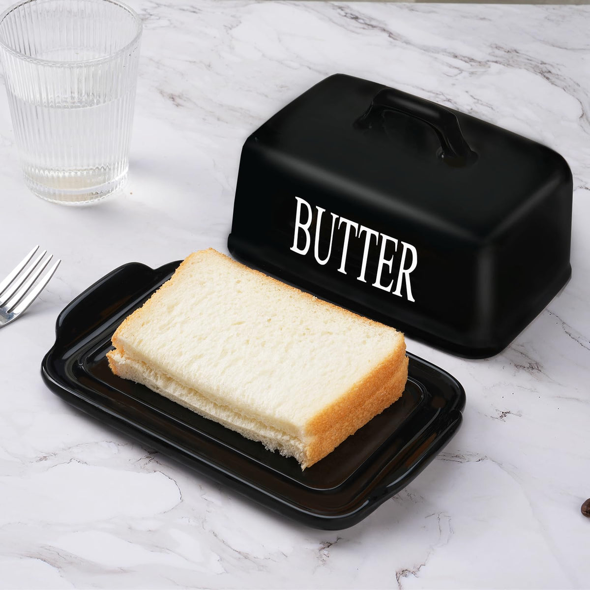 KAIBARE Porcelain Butter Dish for 1LB of Butter Block, Black 🍁 All In One Marketplace Canada
