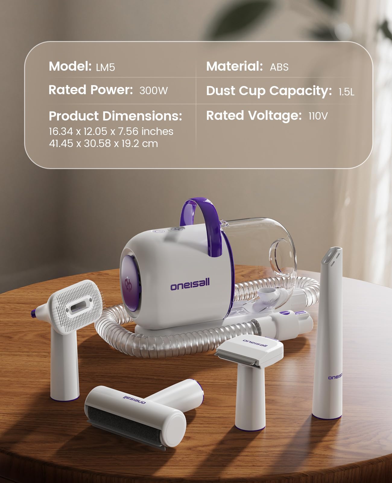 oneisall Dog Grooming Vacuum Kit: 15000Pa Shedding Brush with Grooming Tools, 3 Suction Low Noise, for Pet Thick and Undercoat, 1.5L Dust Cup, Dog Hair Vacuum, Home Cleaning, LM5 - Available at All In One Marketplace Canada