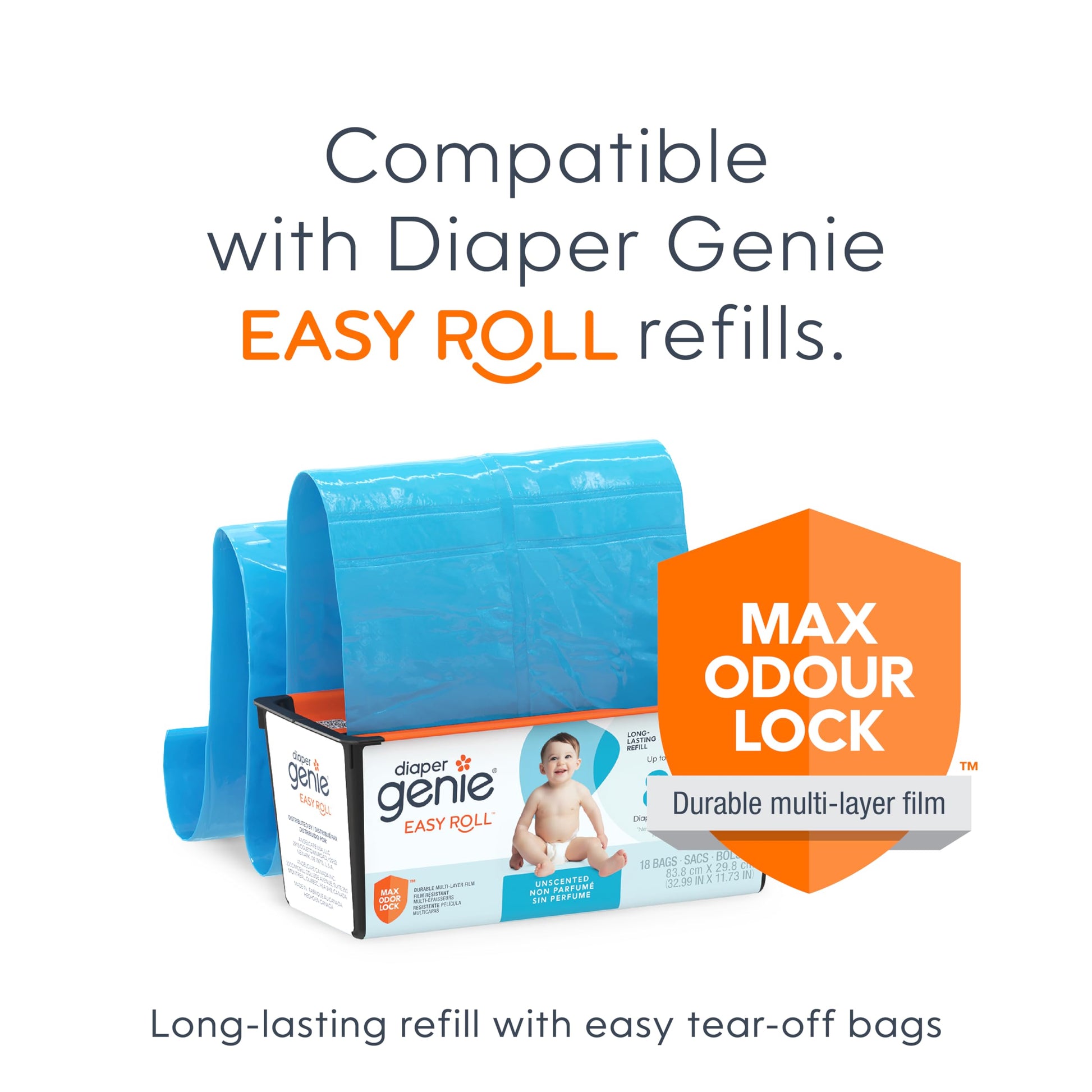 Diaper Genie Platinum Diaper Pail, Stone Grey - Made in Durable Stainless Steel and Includes 1 Easy Roll Refill with 18 Bags - Available at All In One Marketplace Canada