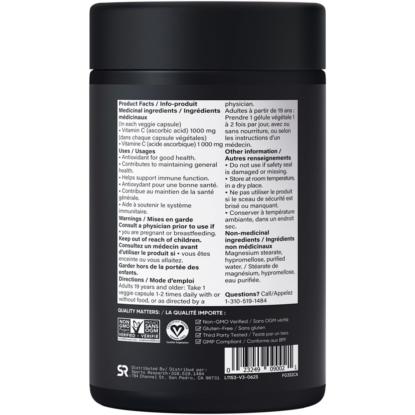 Sports Research® Vitamin C 1000mg - Non-GMO Project Verified Ascorbic Acid Vitamin C Supplement for Immune Support & Antioxidant Protection | Vegan Friendly, 8 Month Supply (240 Count) - Available at All In One Marketplace Canada