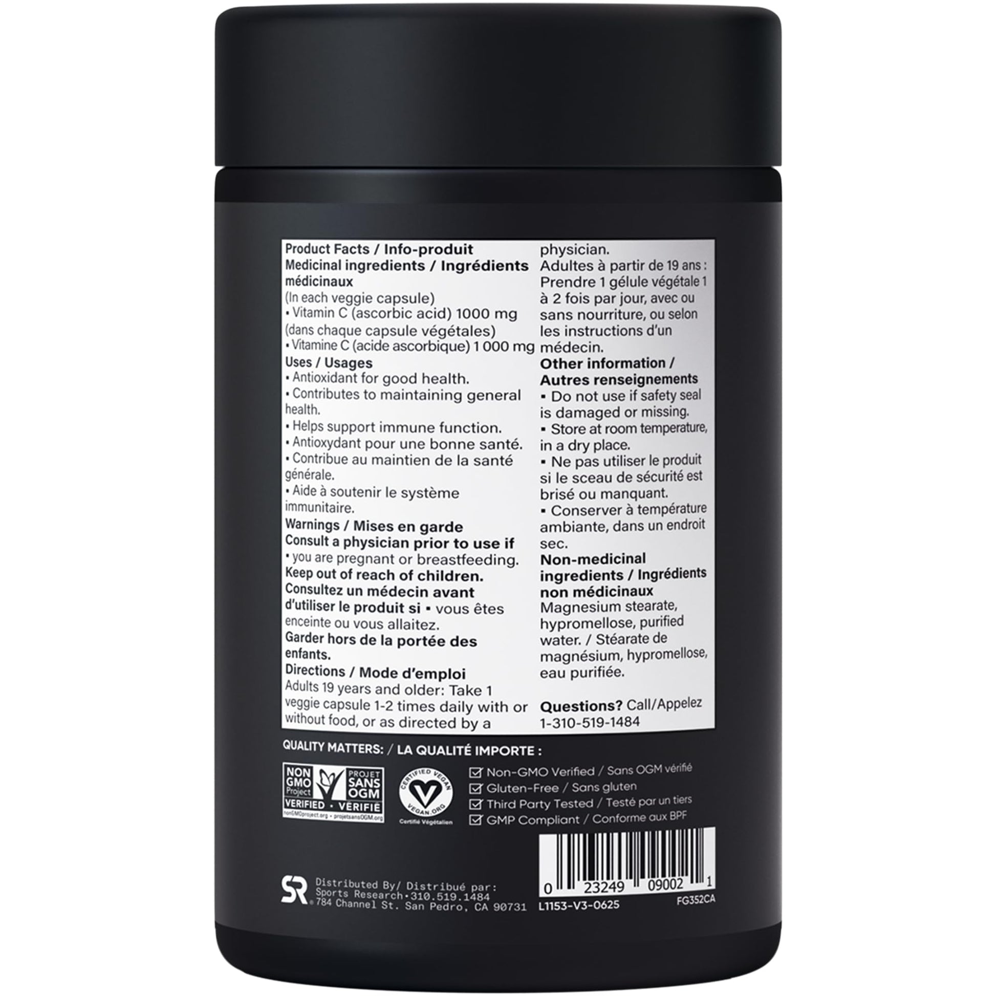 Sports Research® Vitamin C 1000mg - Non-GMO Project Verified Ascorbic Acid Vitamin C Supplement for Immune Support & Antioxidant Protection | Vegan Friendly, 8 Month Supply (240 Count) - Available at All In One Marketplace Canada