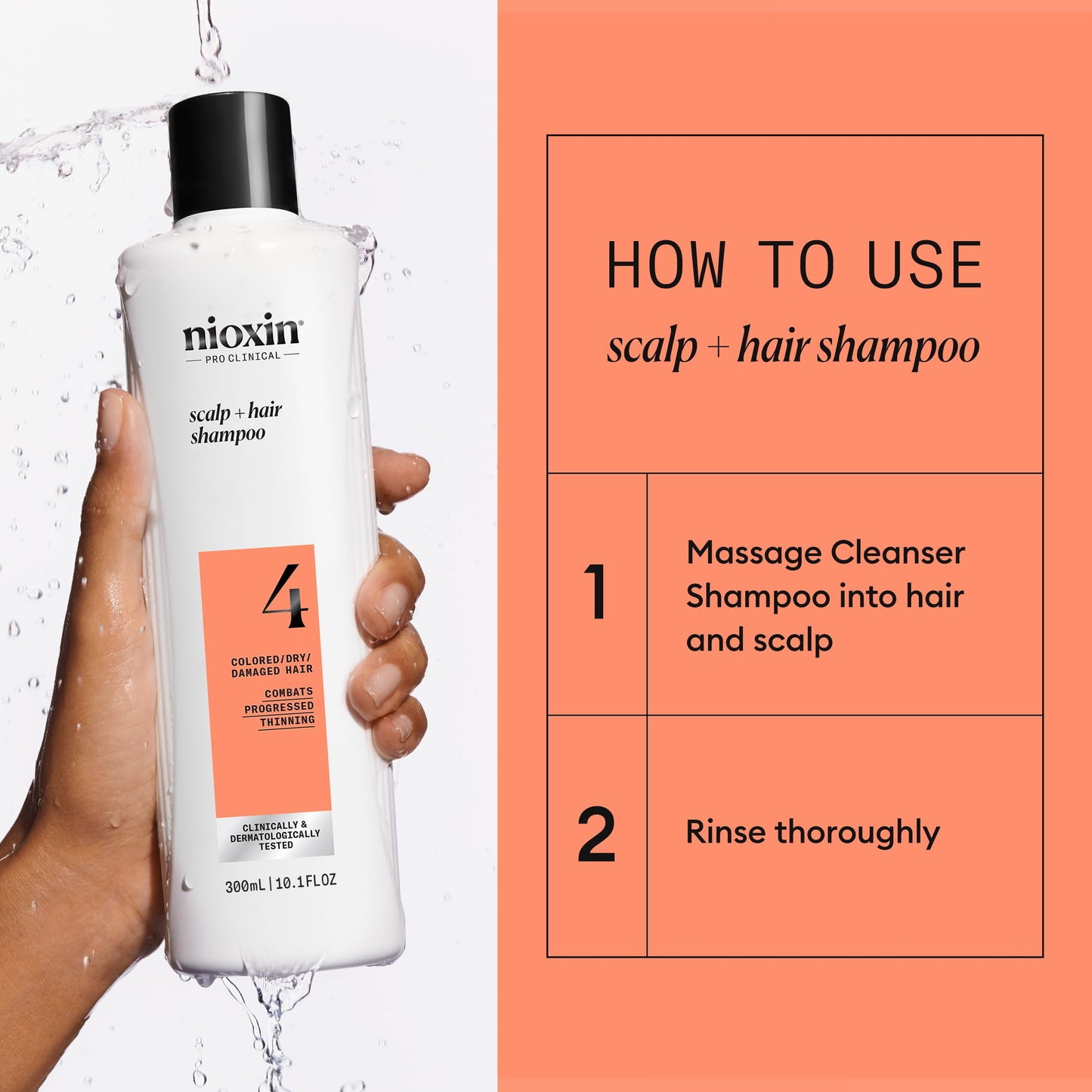 Nioxin System 4 Scalp + Hair Shampoo - Hair Thickening Shampoo For Damaged Hair with Progressed Thinning, 10 fl oz (Packaging May Vary) NIOXIN