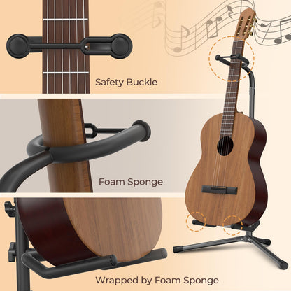 GLEAM Guitar Stand - Adjustable Fit Electric, Classical Guitars and Bass, Load Capacity 20LB, Accessories, Folding Type Black (CG-4)