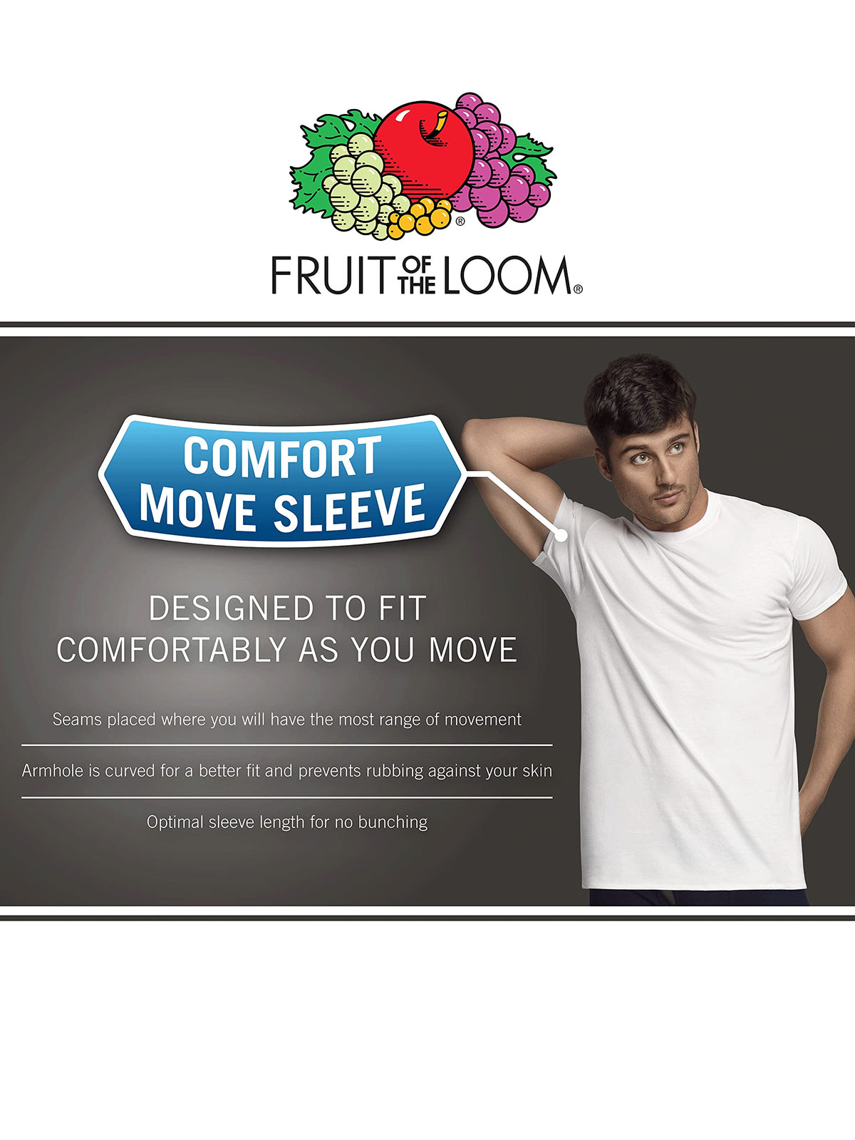 Fruit of The Loom Men's V-Neck T-Shirt, White, Large(Pack of 6)