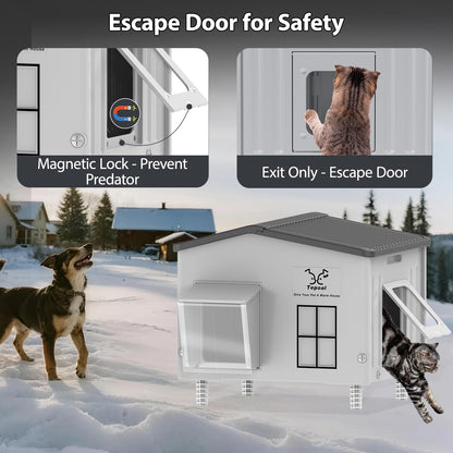 Large Indestructible Heated Cat House for Outside, Extremely Waterproof & Weatherproof Heated Outdoor Cat House for Winter, Fully Insulated Feral Cat Shelter for Barn Cats Strays, 22x17x19.7 in 🍁 All In One Marketplace Canada