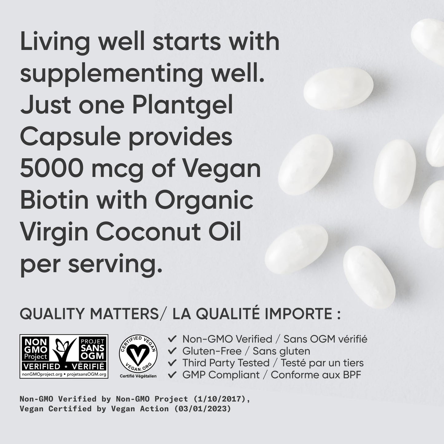 Sports Research® Extra Strength Vegan Biotin 5,000mcg with Organic Coconut Oil - Helps to Maintain Healthy Hair, Nails and Skin - Great for Women & Men - 120 Veggie Softgels - Available at All In One Marketplace Canada