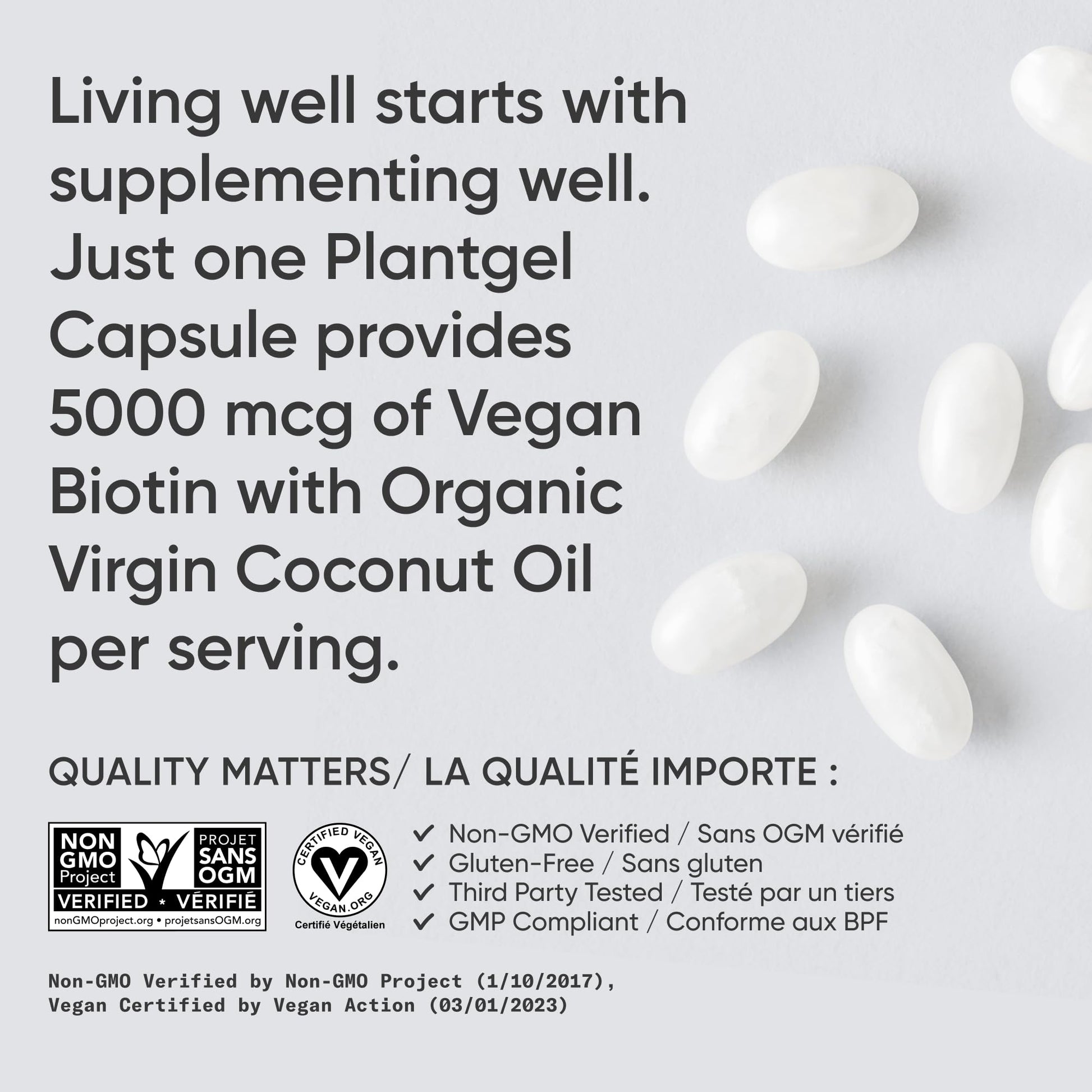 Sports Research® Extra Strength Vegan Biotin 5,000mcg with Organic Coconut Oil - Helps to Maintain Healthy Hair, Nails and Skin - Great for Women & Men - 120 Veggie Softgels - Available at All In One Marketplace Canada