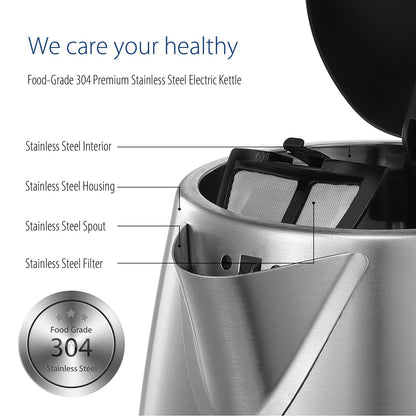 COMFEE' Stainless Steel Electric Kettle, 1.7L Tea Kettle Electric for Boiling Water, Hot Water Kettle 1500W Fast Boil with LED Light, Auto Shut-Off and Boil-Dry Protection COMFEE'
