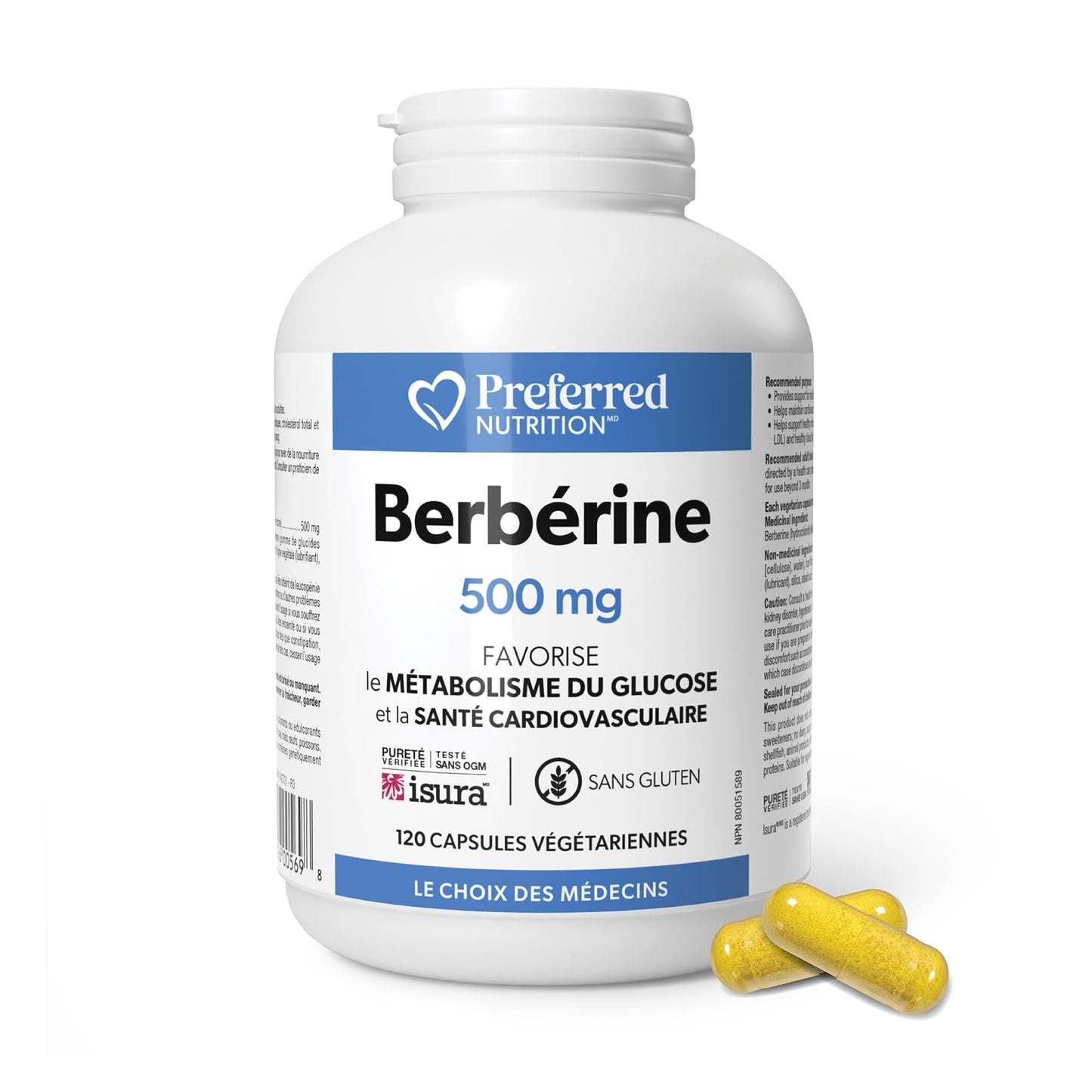 Preferred Nutrition Berberine MAXIMUM POTENCY 1000 mg per Serving (2 caps, 500 mg each), 120 Vegetarian Capsules = 60 Day Supply, Berberine Supplements, Canadian Company - Available at All In One Marketplace Canada