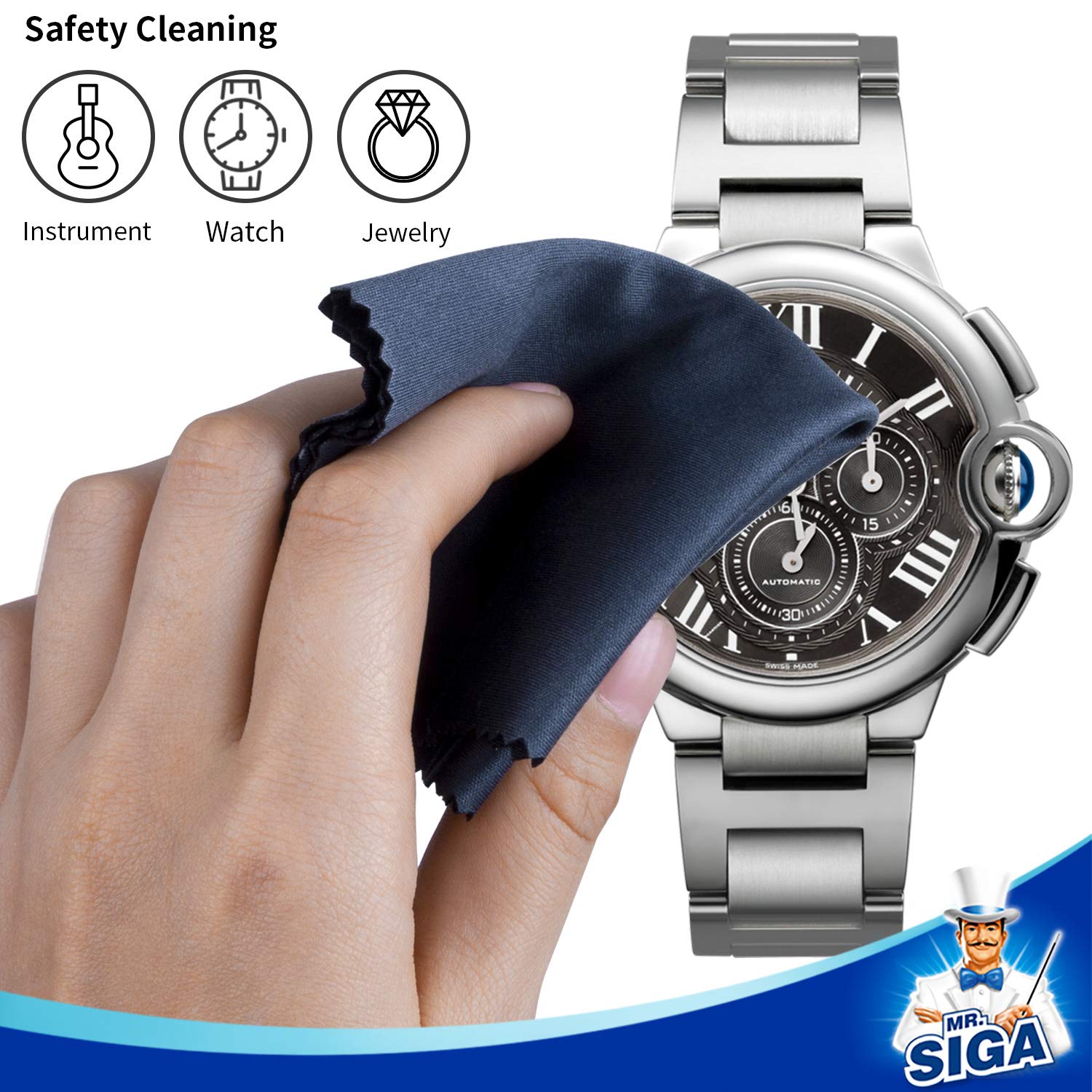 MR.SIGA Premium Microfiber Cleaning Cloths for Lens, Eyeglasses, Screens, Tablets, Glasses, 12 Pack, 6 x 7 inches (15 x 18 cm), Navy/Gray