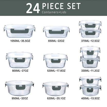M MCIRCO 24-Piece Glass Food Storage Containers with Snap Locking Lids,Glass Meal Prep Containers Set - Airtight Lunch Containers, Microwave, Oven, Freezer and Dishwasher - Available at All In One Marketplace Canada
