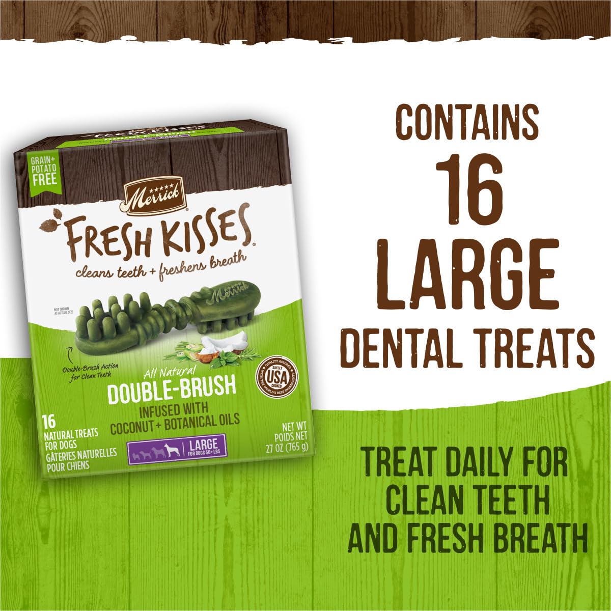 Merrick Fresh Kisses Coconut Oil + Botanicals Large Brush Dental Dog Treat - Value Box (16 ct) 🍁 All In One Marketplace Canada Merrick
