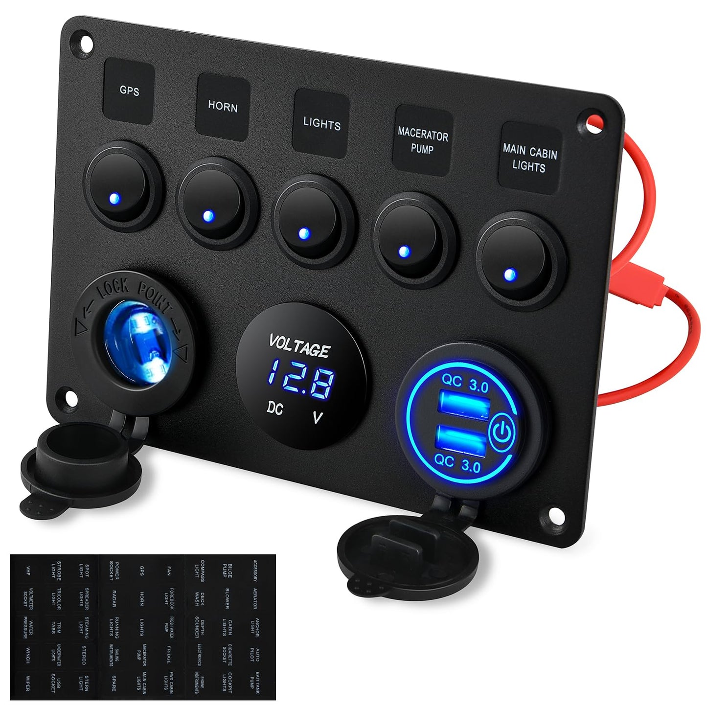 Kohree 5 Gang 12V Switch Panel, Rocker Switch Panel with Touch Switch Kohree