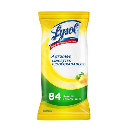 Lysol Disinfecting Wipes Flatpack, Citrus, Biodegradable Wipes, Kills 99.9% of Viruses & Bacteria, Bulk Pack of 4, 336 count (4 x 84 count) - Available at All In One Marketplace Canada