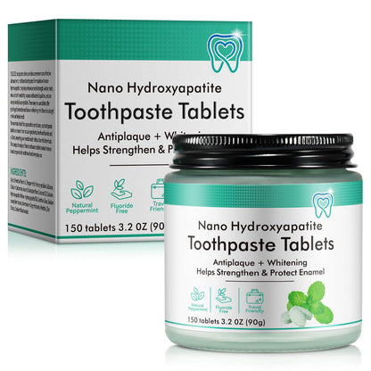Toothpaste Tablets 150pcs Chewable Whitening - for Sensitive Teeth & Antiplaque - Nano Hydroxyapatite, Natural Peppermint, Fluoride Free - Strengthen & Protect Enamel - Fresh Breath 🍁 All In One Marketplace Canada