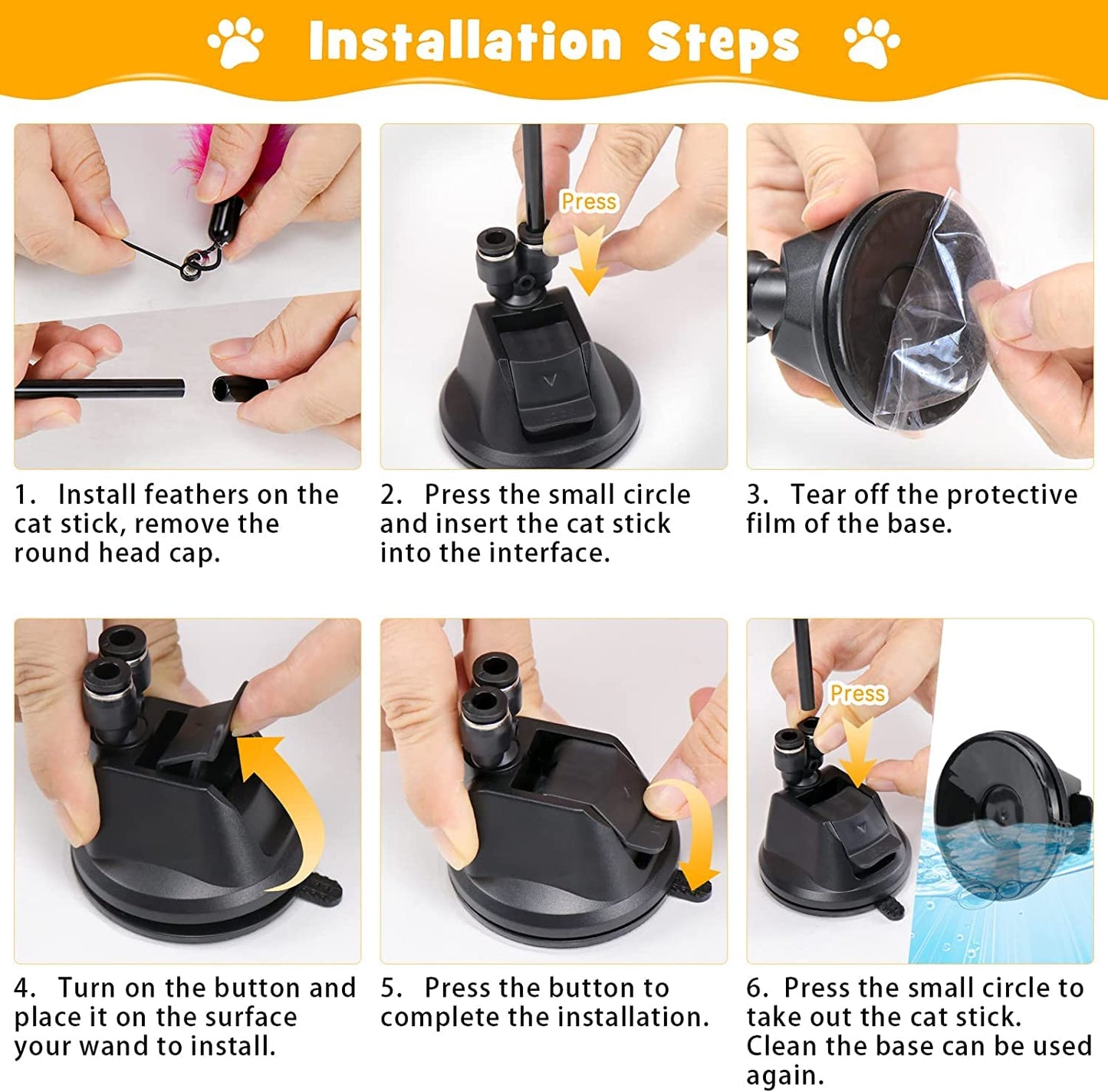 Cat Feather Toys, Cat Toys Wand, Interactive Cat Toy with Super Suction Cup, 2 PCS Cat Wand Toy and 6 PCS Feather Replacements with Bell, Interactive Cat Toy Kitten Toys for Indoor Play Chase Exercise (Natural)
