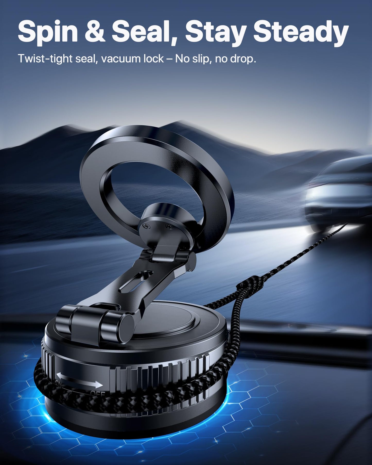 Miracase 2026 for MagSafe Car Mount: [Ultra-Strong Vacuum Suction + Handlebar] 360° Rotatable Handlebar Mount, Car Phone Holder for All Phone Models